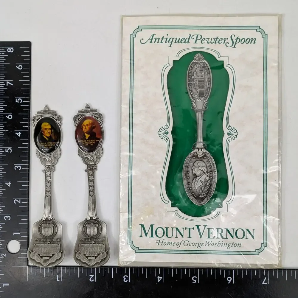 Lot 3 Vintage Pewter Presidential Souvenir Spoons George Washington Jefferson